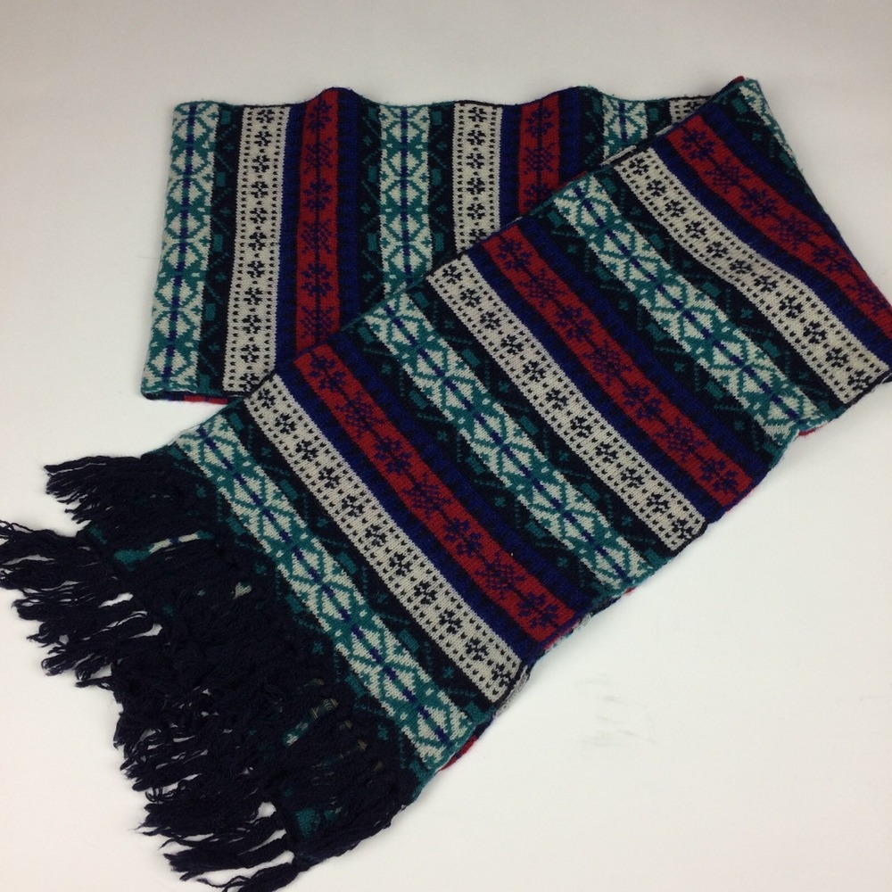 Scotch Soda Amsterdam Scarf Fair Isle Knit Wool Blend 10in x 80in Multicolor